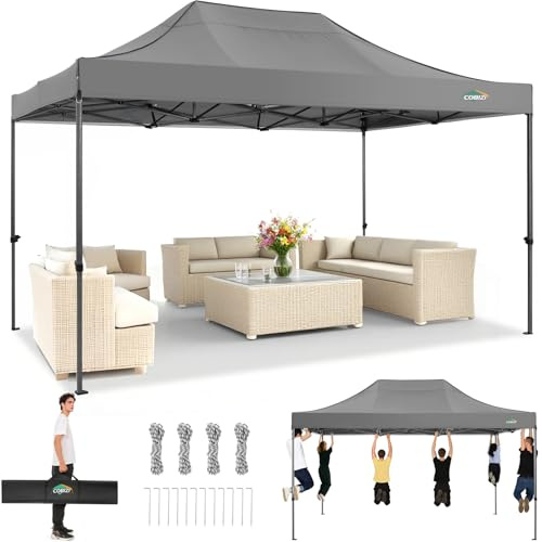 TOOLUCK Faltpavillon Pavillon 3x4.5 Wasserdicht Stabil 3.0, Outdoor Faltbar Garten Pavillon, Gazebo 3 x 4.5 Folding Gazebo Party Tent, UV Schutz 50+, Grau（Verdickter Rahmen）