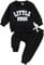 MAHUAOYIXI Toddler Infant Baby Boy Clothes Long Sleeve Sweatshirt Pullover Tops Jumper Letter Embroidered + Elastic Pants With Pockets 2 Piece Fall Winter Outfit Set Tracksuit (Black, 12-18 Months)