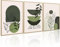 PWAAHDC Boho Wandbilder 3er Set – Gerahmte Abstrakte Bilder mit Geometrischen Linien, Blättern, Sonne & Mond – Moderne Pflanzen Bilder für Wohnzimmer, Schlafzimmer, Büro, Küche – 40x60 cm