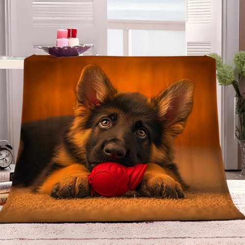 Kuscheldecke 100x130 cm Deutscher Schäferhund Flauschig Decke Fleecedecke, Sofa Überwurfdecke, Wohndecke Warm Weich Sherpa Wolldecke, Gemütlicher Überwurf Für Bett und Couch
