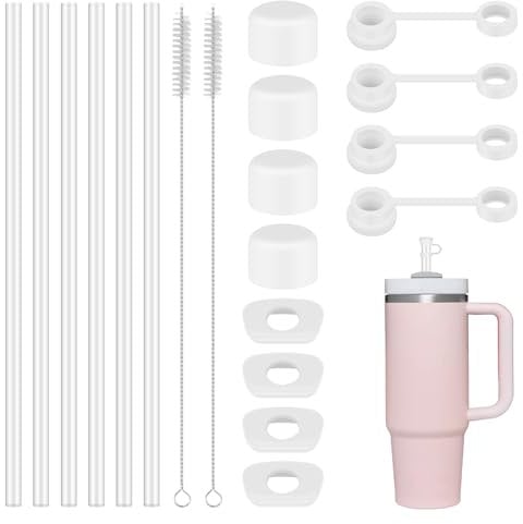20 Pcs Accessories for Stanley Cup,Silicone Straws Reusable 30cm with Spill Proof Stopper,Straw Tip Cover,Leak Proof Long Straws with Cleaning Brush for Stanley Cup 30oz 40oz