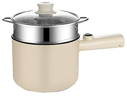 YIHANSS Electric Hot Pot, Non-Stick Frying Pan, 1.8L Mini Electric Skillet with Lid, Portable Multi Cooker for Travel/Dorm Rapid Heating,White,Without steamer (With Steamer|green)