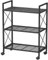 SONGMICS 3-Tier Metal Shelving Unit on Wheels, Mesh Storage Rack with X Side Frames, 32 x 60 x 85.5 cm, for Hallway, Kitchen, Living Room, Bathroom, Industrial Style, Ink Black BSC163B01