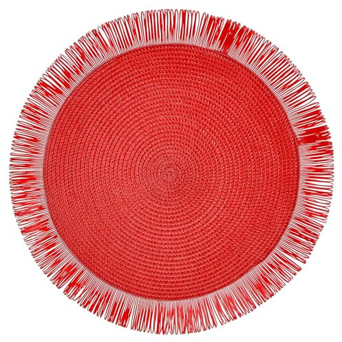 Baroni Home Set 6 Tovagliette Tonde in Paglia Sintetica Colorata, Tovagliette Sottopiatto, Tovaglietta Americana da Colazione, Diametro 38 cm, Rosso