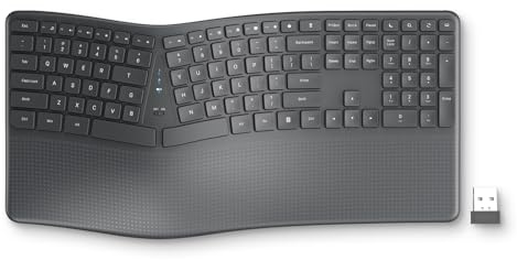 Soueto Ergonomic Wireless Keyboard with Wrist Rest, 2.4GHz Full Size Split Ergo Computer Keyboard with Wave Keys, Comfortable Natural Typing, Compatible with Windows