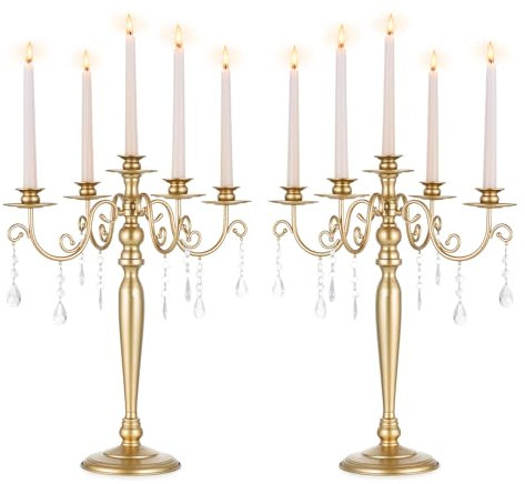Sziqiqi Kerzenständer 5-Armig für Hochzeit: Kerzenhalter Stabkerzen Kerzenleuchter für Tischdeko - Stabkerzenhalter Mehrarmig Kandelaber aus Metall für Valentinstag Dinner Party Weihnachten