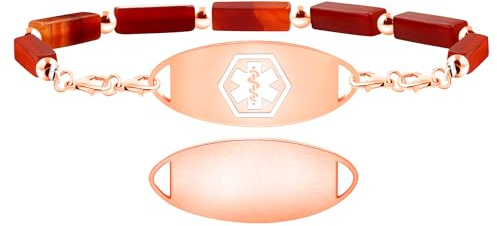 Uloveido klares Pink Stein-Medizinarmband mit Allergie-Info - Benutzerdefiniertes Edelstahl-Medizin-Alarmarmband YA5007