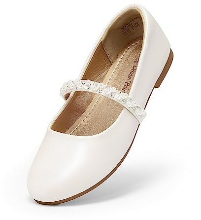 DREAM PAIRS Scarpe Basse Mary Jane per Bambine Ballerine Scarpe da Principessa per Scuola Matrimonio e Festa,Size 33.5,Avorio,SERENA-100-KIDS