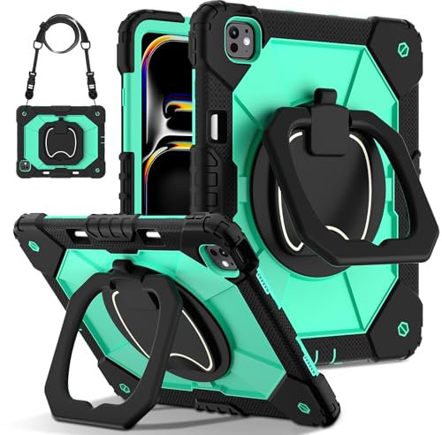 Étui pour tablette PC Tablet Case Compatible with 2024 iPad Pro 13 Inch Case with Pencil Holder,Heavy Duty Shockproof Rugged Hard Back Cover with Kicktand for Pro 13 Inch W Shoulder Strap Protection(B