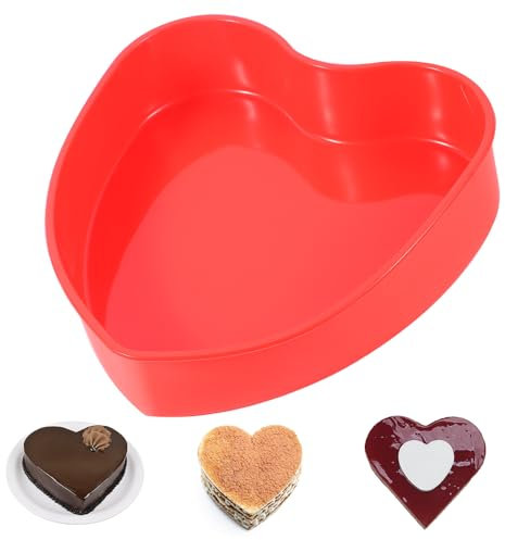 Comzantor 8 Zoll Kuchenform, Silikon Backform Herz, Backformen, Silikonformen Backen, Silikonform Kuchen Antihaft, Motivbackformen, für Kindergeburtstag, Hochzeit Jubiläum, Geburtstagstorte, Rot