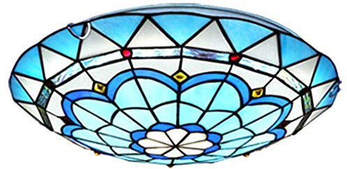 LANMOU Deckenlampe Tiffany, Mediterrane Style LED Deckenleuchte Wohnzimmer Schlafzimmer Veranda Flur Runde Tiffany Deckenleuchten mit Handgefertigte Buntglas Lampenschirm, Ø30cm