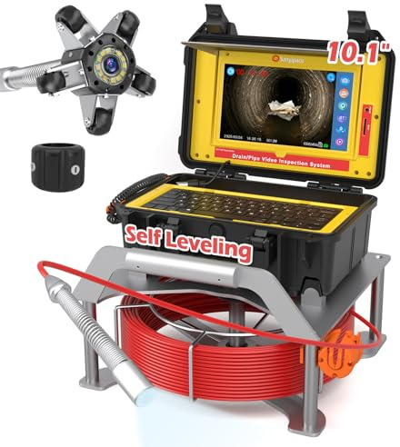 Drain Inspection Camera 30M, Sanyipace Sewer Camera with 10-inch Touch Screen, Wireless Keyboard and HD IP68 Waterproof Pipe Endoscope, Image Self-leveling Drainage with 512HZ Transmitter