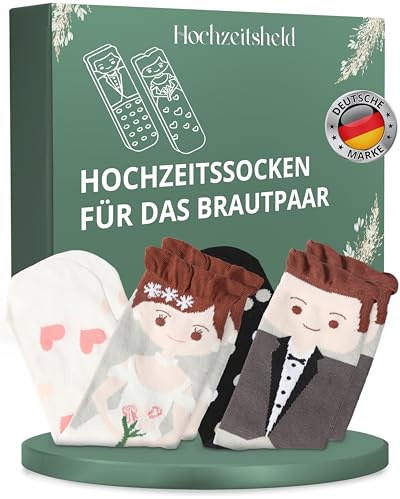 HOCHZEITSHELD Hochzeitsgeschenke für Brautpaar als lustige Hochzeitssocken | Charmante Socken zur Hochzeit mit Motiv für Braut & Bräutigam, kleines Geschenk & Kleinigkeit zum Standesamt oder zur Trauung