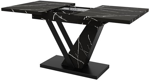 Idemon 120-160 * 75cm, Küchenausziehtisch, kann mit Hilfe von internen Plug-Ins auf 120-160cm erweitert Werden, geeignet für Küche und Wohnzimmer, Esstisch mit schwarzem Marmormuster