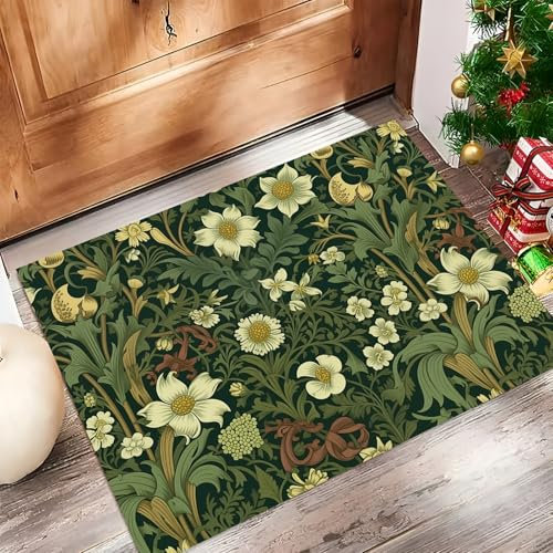 Fußmatte rutschfest 40x60cm, Gänseblümchen Efeu Waschbar Flur Matte, Dunkelgrün Weiche Haustür Matte, Schmutzfangmatte für Innen Außen, Frühling Blumen Fussabtreter Eingangsbereich