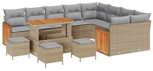 vidaXL Garten-Sofa-Set 13 pcs Beige und Hellgrau 110 x 55 x 71 cm, Garten und Terrasse, modernes Outdoor-Sofa Set, Robustes Möbel für gemütliches Entspannen