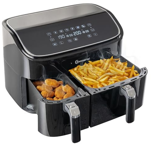 Sommertal Friggitrice ad aria calda HF DUAL 900 con doppia camera | 9 litri XXL Airfryer & disidratatore | 2850 W | display touch digitale | sistema di ricircolo 3D | preriscaldamento | funzione di