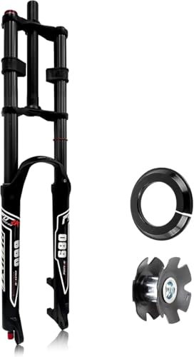DECAKE Forcella ad Aria MTB da 29 Pollici, Forcella Ammortizzata per Bici a Doppia Spalla, Attacco QR 9 * 100, Forcella Anteriore per Mountain Bike, Tubo Dritto Senza Filettatura da 1-1/8