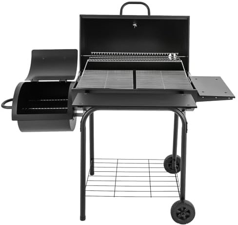 Holzkohlegrill mit Deckel Grillrost und Thermometer Holzkohle-Grill Grillkamin Standgrill Räucherofen Grillrost Geeignet für Outdoor-Kochen schwarz