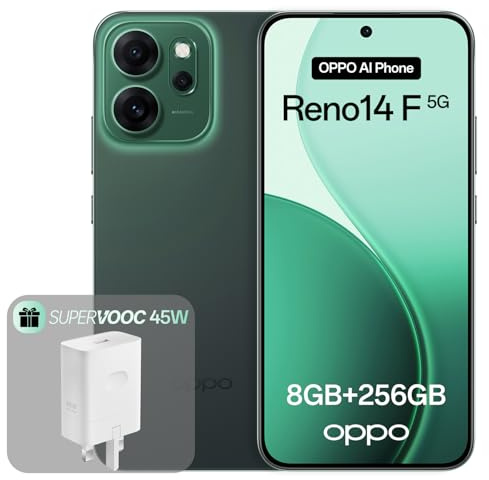 OPPO Reno14 F 5G 8+256GB, Smartphone Android Sbloccato AI, Display 6,57 120Hz AMOLED, Fotocamera AI 50+32MP, Batteria 6000mAh, IP69, Luminous Green (Include Caricatore 45W SUPERVOOC)