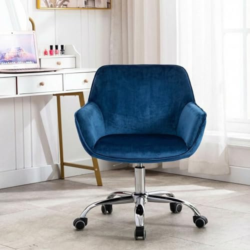 Fiximaster Bürostuhl aus Samt, Schminktisch Stuhl mit Rollen, Höhenverstellbarer Schreibtischstuhl mit Armlehnen, Eleganter Polsterstuhl für Büro, Schlafzimmer, Bis 135 kg (Blau)