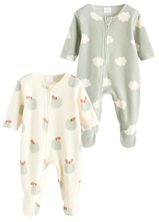 NEXT Baby Babystrampler Zwei-Wege-Reißverschluss Microfleece 2er-Pack Sage Green Apple Numeric_74-Numeric_80