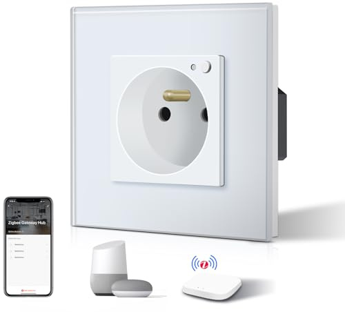 BSEED Prise Connectée Programmable,Zigbee Prise Electrique Intelligente Compatible avec Alexa/Google Home/Tuya APP, Fonction de surveillance énergétique(hub ZigBee nécessaire), 86mm, Blanc