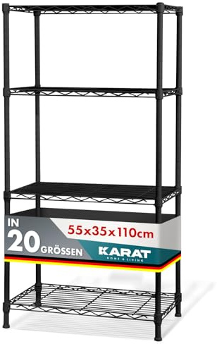 KARAT Metallregal dekoratives & Robustes Lagerregal, Kellerregal für Bad, Küche, Büro, Wohn- und Außenräume (# 55x35x110-schwarz-rocky: ⌀ 19mm)