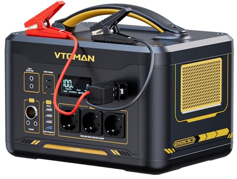 VTOMAN Jump 2200 Station électrique Portable 2200W avec Câble de Démarrage | 1408Wh Générateur Solaire LiFePO4 Batterie électrique Générateur, Dual PD 100W Typ-C Sortie pour Camping Extérieur