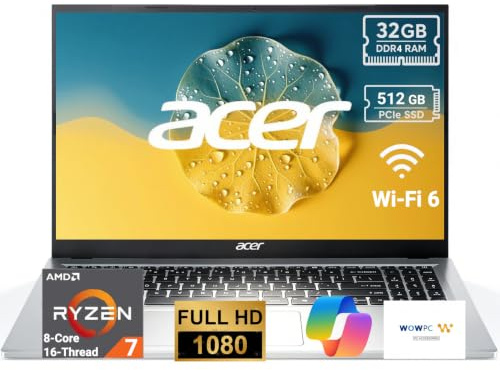 Acer Aspire Go 15.6 High-Performance Business Laptop, AMD Ryzen 7 7730U 8-Core 16-Thread, AMD Radeon Graphics, FHD (1920 x 1080) IPS Display, 32GB RAM, 512GB SSD, Wi-Fi 6, Windows 11, RJ-45 Ethernet