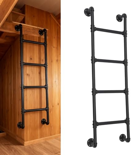 ZENSTYW Wand Montierte Etagenbettleiter Aus Metall,4.1FT Dachbodenleiter,Kletterleiter,Feuerfeste Notleiter,150 Kg Belastung,Für Bibliothek,DWohnheim