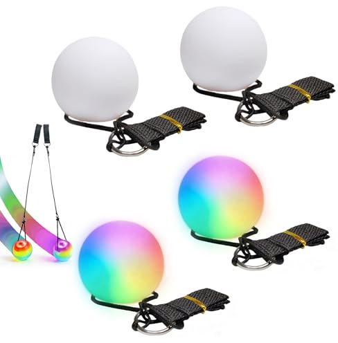 PORFOYO Set di 4 Palline LED Poi per Giocoleria: LED Poi Palle da Giocoliere, con 9 Funzioni Luminose, Palline Luminose da Giocoliere per Giocare a Danza, Spettacoli di Luce, Campeggio, Rave