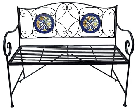 AXI Margot Mosaik Gartenbank im Mediterranen Stil Blau/Gelb | Parkbank aus Eisen mit keramischen Mosaikfliesen | Bank für den Garten mit Rückenlehne für 2 Personen | 107 x 54 x 92 cm