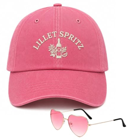 YJAUBKJOG Lillet Geschenkset Für Lillet Damen, Wildberry Lillet Baseballkappe Damen (56-58cm) Mit Herz Sonnenbrille, Lillet Kostüm Für JGA Festival, Mallorca Accessoires Für Sommer Party