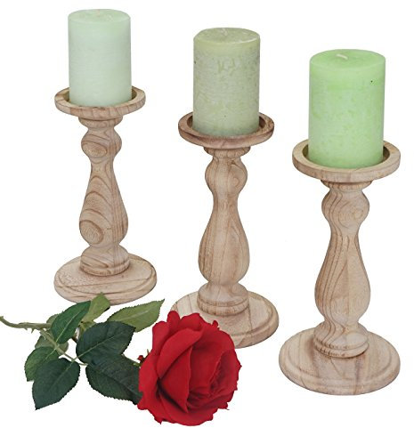 3er Set Kerzenständer T361AM, Kerzenhalter, Shabby-Look Vintage Höhe 24cm - naturbraun