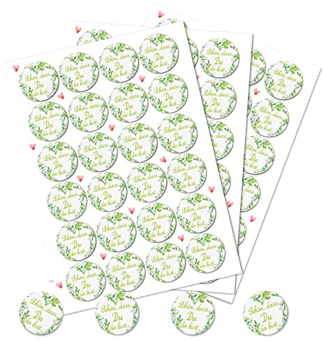 Logbuch-Verlag 72 Aufkleber rund grün hellgrün weiß SCHÖN DASS DU DA BIST 4 cm für Tischkarten Gäste alle Feste