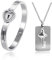 Uloveido Acciaio Inox Heart Lock Bracciale e Chiave Pendente Collana per Uomini e Donne con Cubic Zirconia Y474 (Colore Argento)