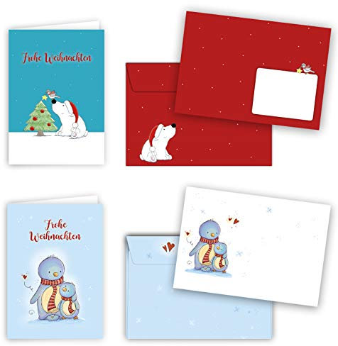 emufarm Weihnachtspost-Set PINGUIN & EISBÄR: 10 Weihnachtskarten mit 10 Umschlägen - Weihnachten