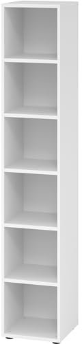 bümö Regal weiß, Standregal aus Holz für 6 Ordnerhöhen - Bücherregal groß 40 cm schmal, Aktenregal für Ordner & Bücher, großes Büroregal, Holzregal, Ordnerregal, Buchregal