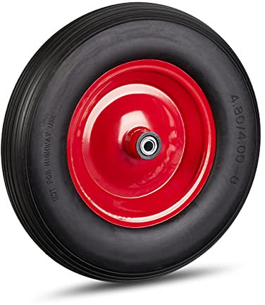 Relaxdays Ruota per Carriola 4.80 4.00-8, Gomma Piena e Cerchione in Acciaio, 3 Adattatori, Max 100 kg, Nero/Rosso