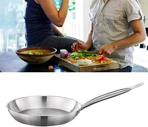 ChengBeautiful Saute Pan Professional Induction Vogue Heavy Duty Stainless Frying Pan Cook Kit Frying Pan (Color : Silver, Size : 20CM)
