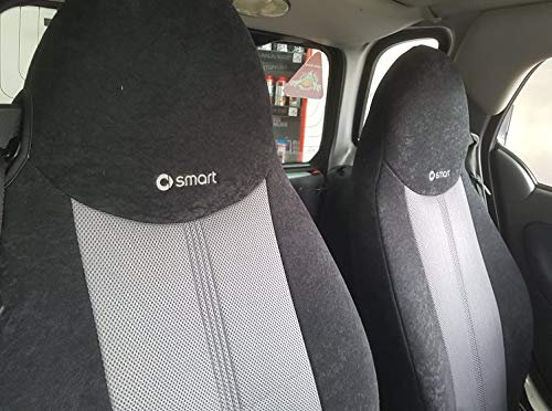 TOPCAR ATHENS || Zwei Autositzbezüge aus synthetischem und samt | Kompatibel mit SMART FORTWO | Sitzbezüge Sets | Farben Schwarz und Grau (Kompatibel mit SMART FORTWO (451) 2007-2014)