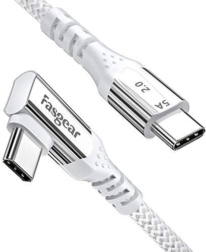 Fasgear USB C to USB C Cable Right Angle 90 Degree 100W 5A PD Fast Charge Type C Cable Compatible with Mac-Book Pro Air i-Pad Pro 2020 Galaxy S24 Huawei P40 ThinkPad Dell XPS HP(White, 3ft)
