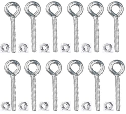 12x Anello in acciaio inossidabile 304 Bulloni Dell'anello Dell' Hanno Saldato i Bulloni di Vite Dell'occhio Dell'asta Viti a Occhiello con Filettatura, M6