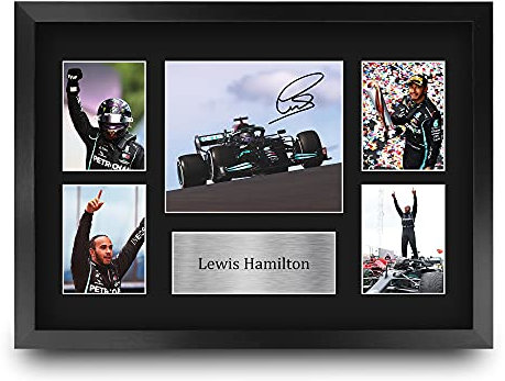 HWC Trading FR A3 Lewis Hamilton Geschenke Gedruckt, Signiert Autogramm-Präsentation-Display Für F1 Formel 1 Racing Fans - A3 Eingerahmt