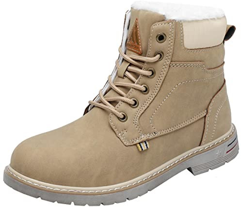 Mishansha Scarponcino Uomo Donna Stivaletti Invernale Impermeabili Stivali Piatti Scarpe da Neve con Calda Foderata - Comode Leggeri Antiscivolo, Giallo Avena, 38 EU