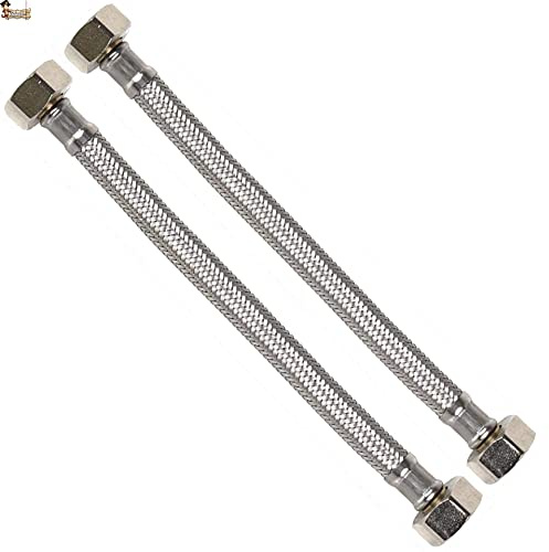 BricoLoco - Tubo idraulico flessibile per rubinetto, rubinetto lavandino da cucina o bagno, in acciaio inox, raccordi in ottone femmina - femmina (2, 3/8-1/2 Lunghezza 25 cm)