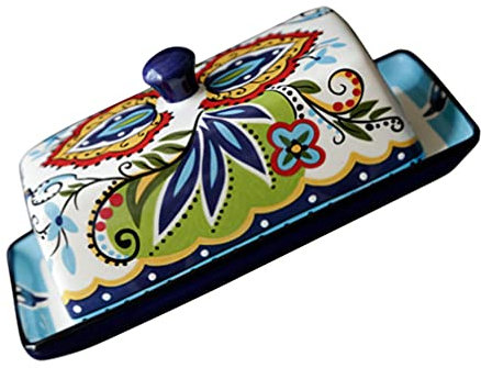 Cabilock en Céramique Beurrier avec Couvercles Banquet Beurre Gardien Porcelaine Contenant du Beurre Rectangulaire Récipient de Nourriture pour La Maison Et Cuisine 20.4x11.9cm Coloré