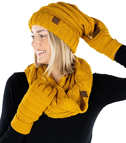 Funky Junque Damen Oversized Beanie Infinity Scarf Texting Glove Beanie (3er Pack)