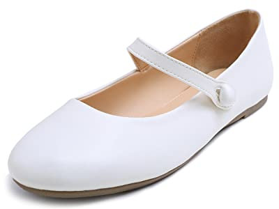 Feversole Women's Comfort Ballet Flats Strap Comfort Casual Mary Jane Shoes White Napa UK Size 7